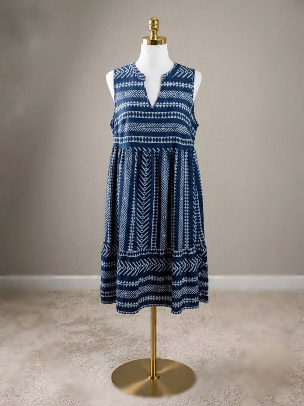 Plus Size 1X 14-16 Bloomchic Striped BOHO Pocket Ruffle Sleeveless Tank Dress